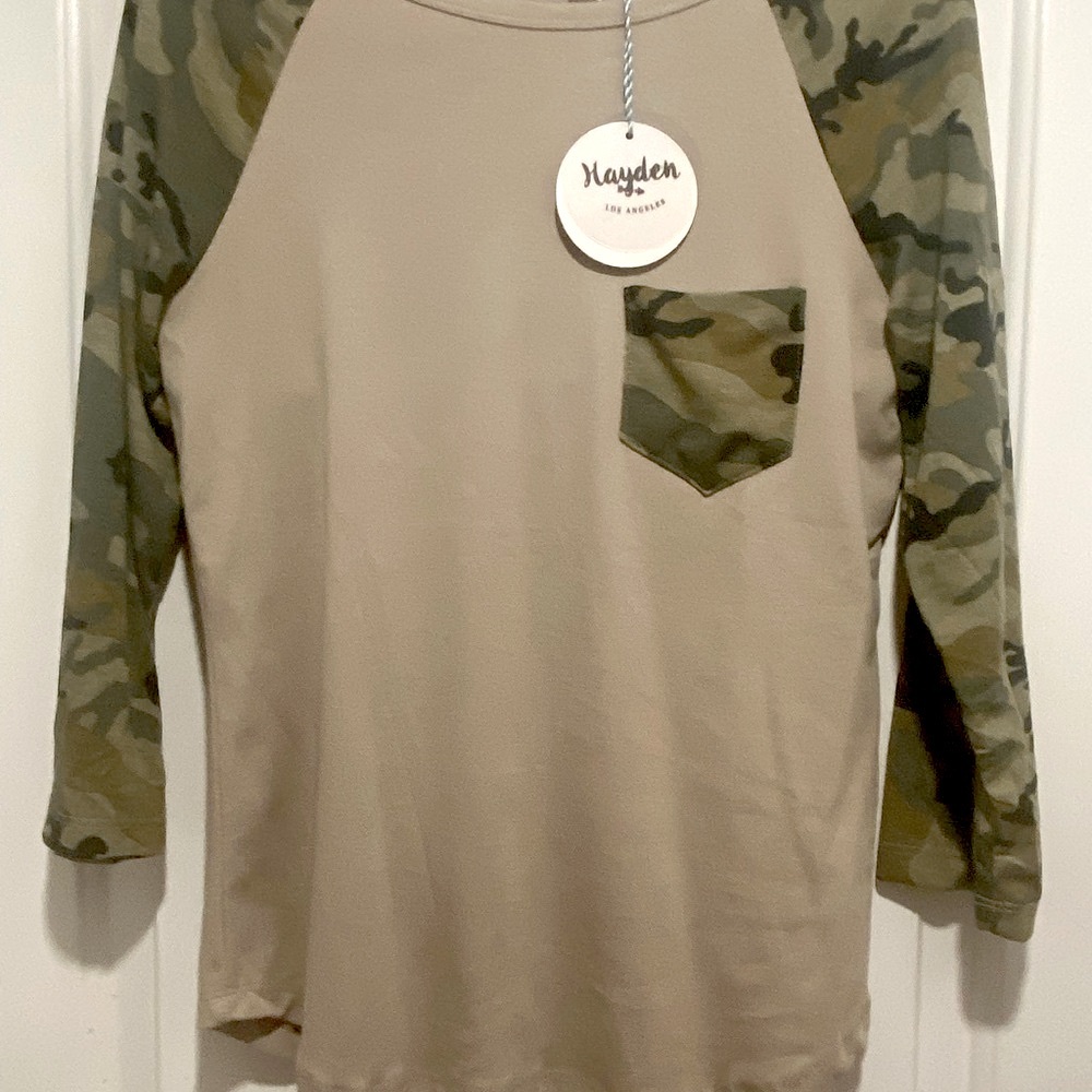 Long  Sleeve Beige and Camouflage Top